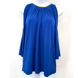 Carmen Marc Valvo Cold Shoulder 3/4 Slv Gold Chain Embellished Med Stretch EUC - Picture 1 of 7