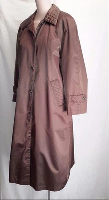 LONDRES NIEBLA GABARDINA ABRIGO DE LLUVIA FORRO EXTRAÍBLE MARRÓN ACOLCHADO CUELLO SATINADO TALLA 10P Foto 1 de 4