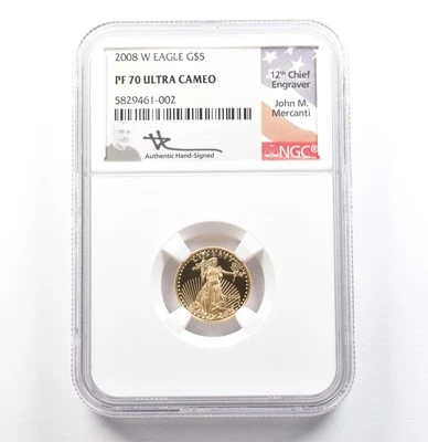 American Gold Eagle Mercanti 2008-W $5 1/10 OZ PF70 UCAM NGC *0107 Foto 1 de 3