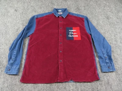 Camisa Tommy Hilfiger De Colección Hombres Pequeña Hilos Índigo Denim Pana Logo Spellout Foto 1 de 4