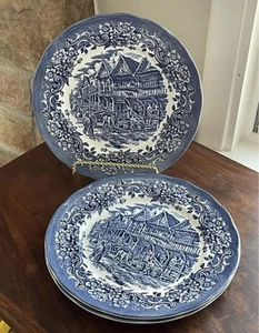 (4) “Red River” Plates, 17th Century England, Ironstone- Blue & White - Picture 1 of 5
