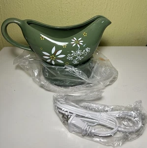 Temptations Classic Gravy Boat With Warmer Electric Ceramic Green Floral - Picture 1 of 7