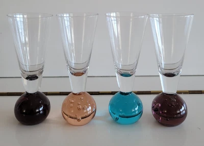 4 TALLOS DE BOLA DE CRISTAL DE CHUPITO ESTILO TROMPETA AMATISTA NARANJA Y ZAFIRO 1,5 OZS Foto 1 de 4