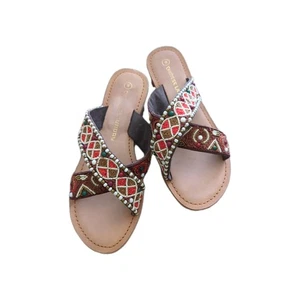 Chinese Laundry Penelope Leather Brown Beaded Sandal Size 9 US - Picture 1 of 4