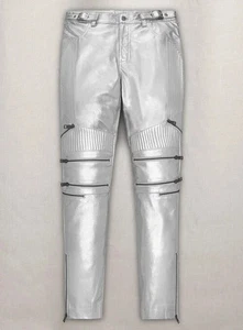 Nuevo Pantalón Para Hombre Piel de Cordero Plateado Genuino 100% Cuero Real Motociclista Moto Corredor Pantalón - Imagen 1 de 8