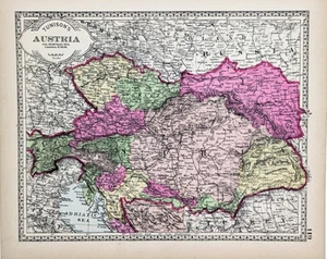 1887  AUSTRIA  Map ORIGINAL (12X9) TYROL - VIENNA - BOHEMIA - CROATIA - Picture 1 of 4