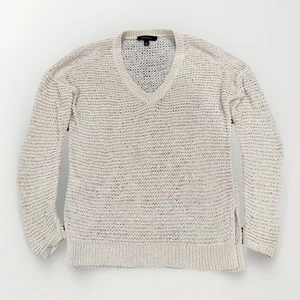Suéter para mujer Ann Taylor de algodón/nylon tejido abierto ganchillo cuello en V marfil mediano - Imagen 1 de 7