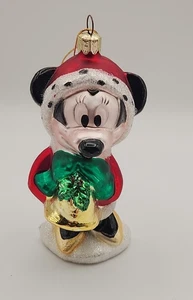 Disney Minnie Mouse Glass Christmas Ornament w/Bell Red Hooded Coat Glass Decor - Picture 1 of 7