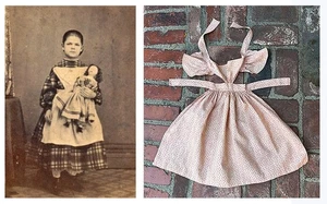 Orig Antique Calico Civil War Era Apron Litte Girl Unused Pristine Red Sprigs - Picture 1 of 7