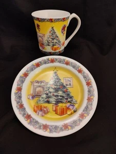 Rare Aynsley Christmas Collection Christmas Tree Plate & Mug Set Excellent Condi - Picture 1 of 21