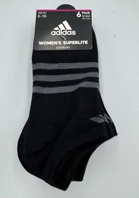 ADIDAS CALCETINES MUJER - NO SHOW - 243 SUPERLITE NEGRO GRIS - ZAPATO 5-10 - PAQUETE DE 6 Foto 1 de 4