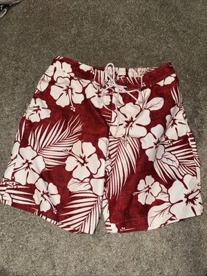 "Bañador corto rojo blanco floral para hombre talla L desecho elástico floral hawaiano 36""" Foto 1 de 4