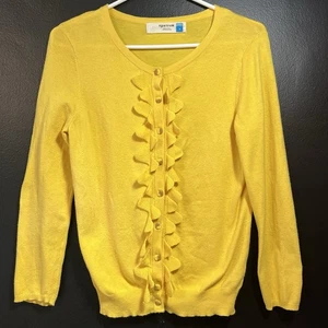 Anthropologie Sparrow Strickjacke Damen klein gelb Rüschen Knopf **siehe Beschreibung** - Bild 1 von 10
