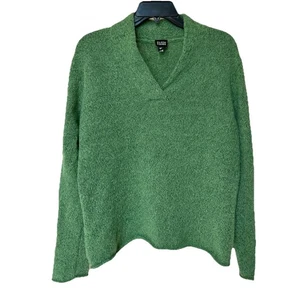 EILEEN FISHER Sweater Women’s Lg Italian Yarn  V-Neck Long Sleeve Green Pullover - Picture 1 of 7