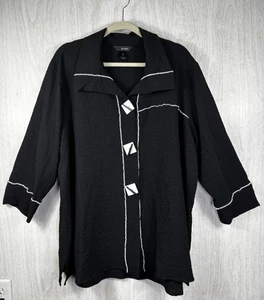 Ali Miles 2X Black Textured Blouse Asymmetrical Tunic Artsy Lagenlook Chic - Picture 1 of 5