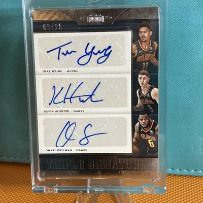 2018 Panini Dominion Rookie Triple Sig. Trae Young Kevin Huerter Omari Spellman - Image 1 of 4