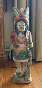 Statua negozio di sigari vintage in legno intagliato a mano capo indiano nativo americano circa 20" - Foto 1 di 24