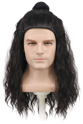 Peluca larga ondulada para hombre estilo moño negro estrella salmonete roca disfraz pelo Yuehong Foto 1 de 4