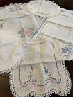 Mixed Lot 5 Handmade Cotton / Linen Embroidery Doilies Doily with Crochet Trim 