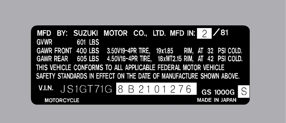 ETIQUETA DE TUBO DE DIRECCIÓN SUZUKI GS1000G / CALCOMANÍA REPRO Foto 1 de 1