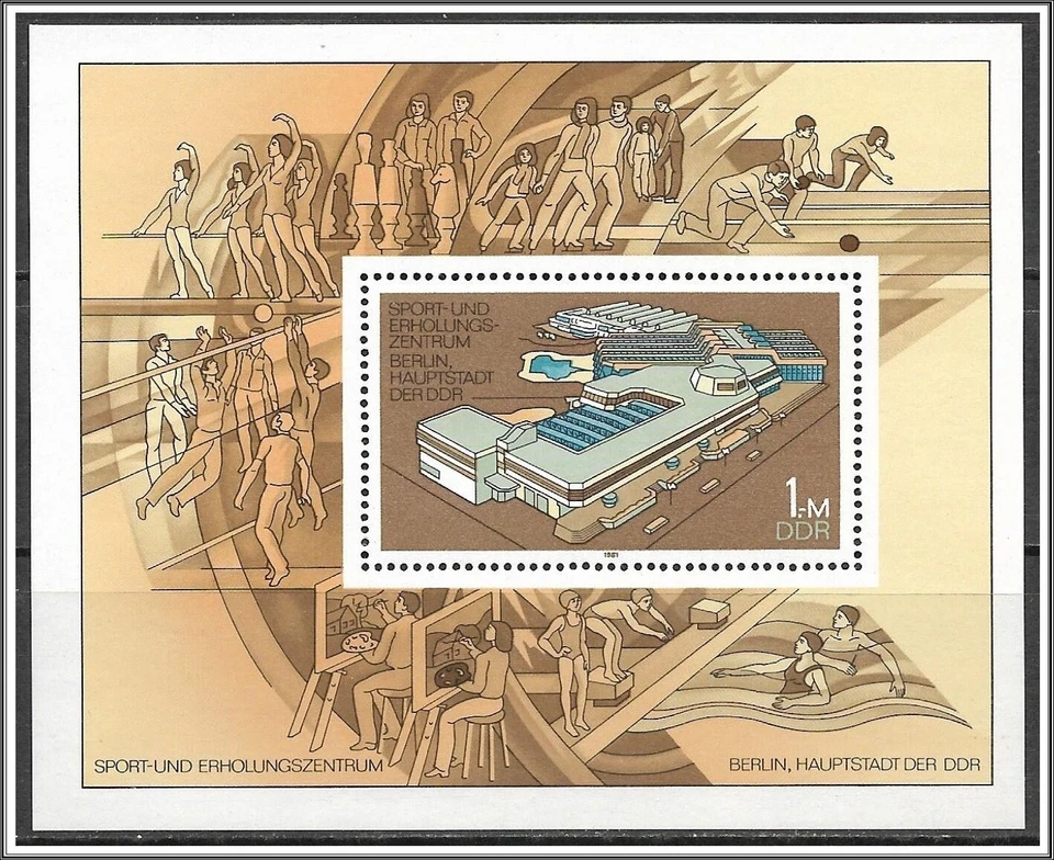 RDA #MiBl64 MNH S/S 1981 Ajedrez Bolos Gimnasia Berlín Centro Deportivo [2177] Foto 1 de 1