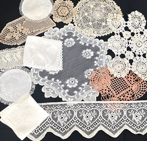 VTG 50s - 60s LOT 12 Embroidered Crocheted Doilies Linens Trims Boho MCM Premium - Picture 1 of 13
