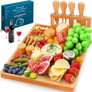 NEW Bamboo Cheese Board & Knife Charcuterie Tray Wood Cutting Board 14" x 11" - Picture 1 of 6