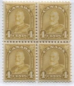 Canada 1930 4 cents ocher Scroll issue block of 4 mint o.g. hinged - Picture 1 of 1