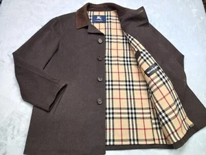 BURBERRY LONDON Overcoat Merino Wool Jacket Coat Nova Check Brown Men's Size 4 - Picture 1 of 21