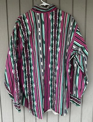 Camisa de Colección Para Hombres Wrangler Corte Vaquero Colas X Largas Estampado Occidental Talla 17.5-35 Foto 1 de 4