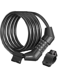 Bike Lock Cable Titanker Self Coiling Combination 4 Feet Mounting Bracket 5/16 - Picture 1 of 6