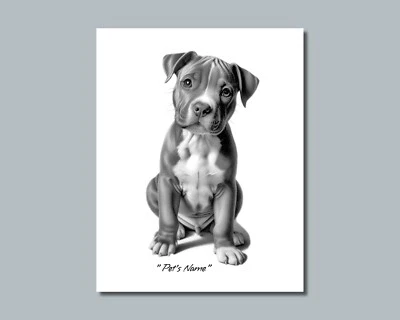 Personalized PIT BULL Puppy Pet Print Photo Picture YOUR DOG NAME 8x10 11x14 P9 - Image 1 of 4