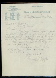1893 State of Montana Board of Stock Commissioners Letter B4 - Picture 1 of 1