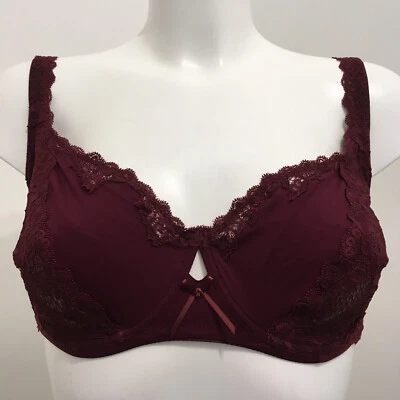 Sujetador Cotton Club Burdeos Borgoña Reino Unido 36D Con Aros Sin Acolchado Encaje Diseñador Foto 1 de 4