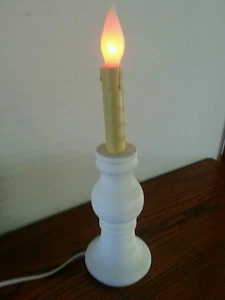 Wooden Candle Holder- PRIMITIVE LIGHT white with flickering flame bulb- 14" tall - Picture 1 of 5