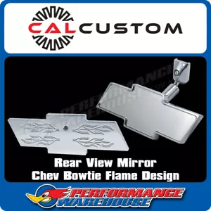 Cal Custom Chevy Bowtie Rear View Interior Mirror Flame Design Aluminium - Picture 1 of 3