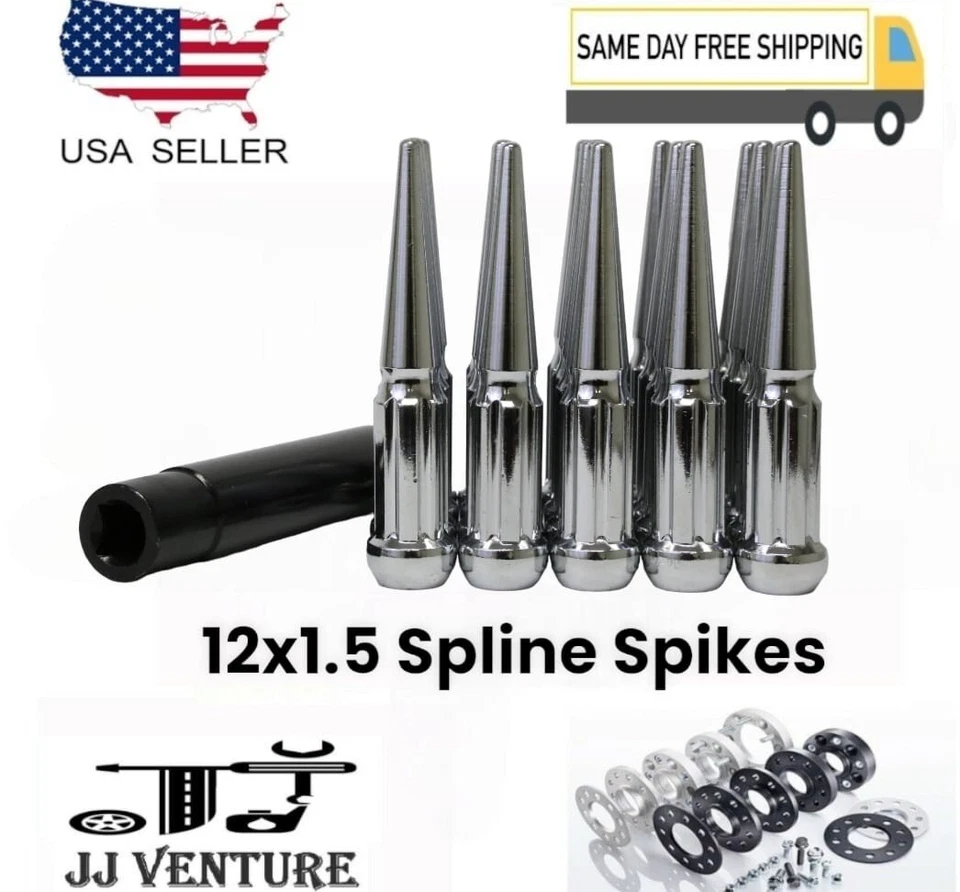 24x Cromo 4.5" M12x1.5 Spline Spike Tuerca + Llave Ajuste Acura Honda Kia Mitsu y más Foto 1 de 3