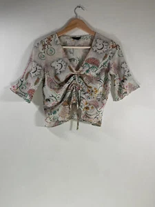 Topshop UK8 floral ruched front blouse women’s white cottagecore boho chic - Picture 1 of 9