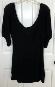 FOREVER JUNIORS SHORT SLEEVED SWEATER SIZE L BLACK OPEN WEAVE EUC - Picture 1 of 4