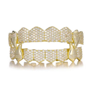 Joker Fangs Grillz – 14k/White Gold Plated Hip Hop Teeth Jewelry (Top & Bottom) - Picture 1 of 17