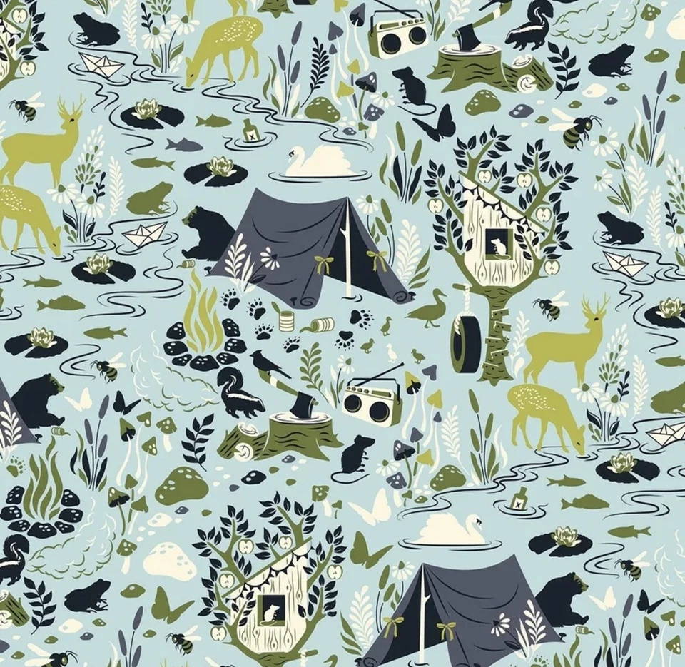 TULA PINK MOONSHINE Moon ShiFOREST FRIVOLITY IN SKY COTTON FABRIC OOP Half Yard