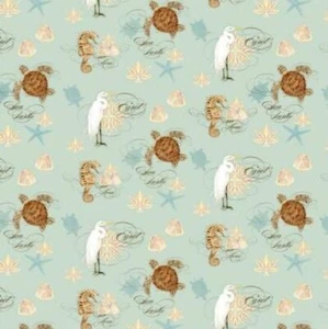 Aqua - Tessuto trapuntato Treasure Coastal Waterways BTY 44" larghezza - Foto 1 di 5