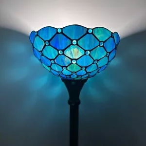 Tiffany Style Floor Lamp Blue Stained Glass Crystal Beans LED Bulb Included 66”H - Picture 1 of 4