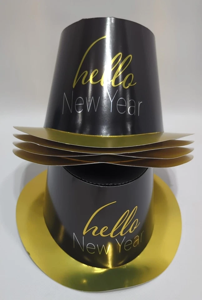 Beistle 'Hello Year' Paper Top Hat Gold/Black Age 14
