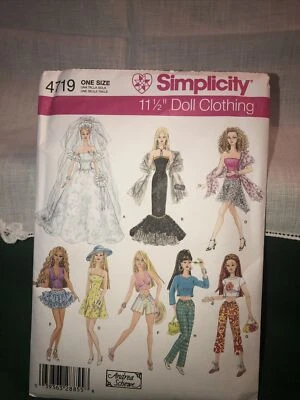 PATRÓN SIMPLICIDAD 4719 MUÑECA BARBIE ROPA NOVIA 11 1/2" MUÑECA MODA SIN CORTAR Foto 1 de 2