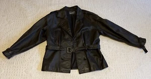 Vintage Leather Jacket Spiegel Womens Small Brown Nylon Belted Coat - Picture 1 of 10