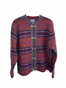 Vtg Carroll Reed Fair Isle 100% Wool Sweater M Multicolor Pewter Toggles Nordic - Picture 1 of 10