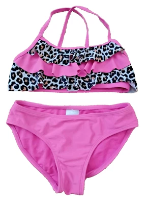 🏖  NEW Girl's Pink XL 14-16 2 Pc Swimsuit Bathing Swim Suit Leopard Bikini - Image 1 of 4