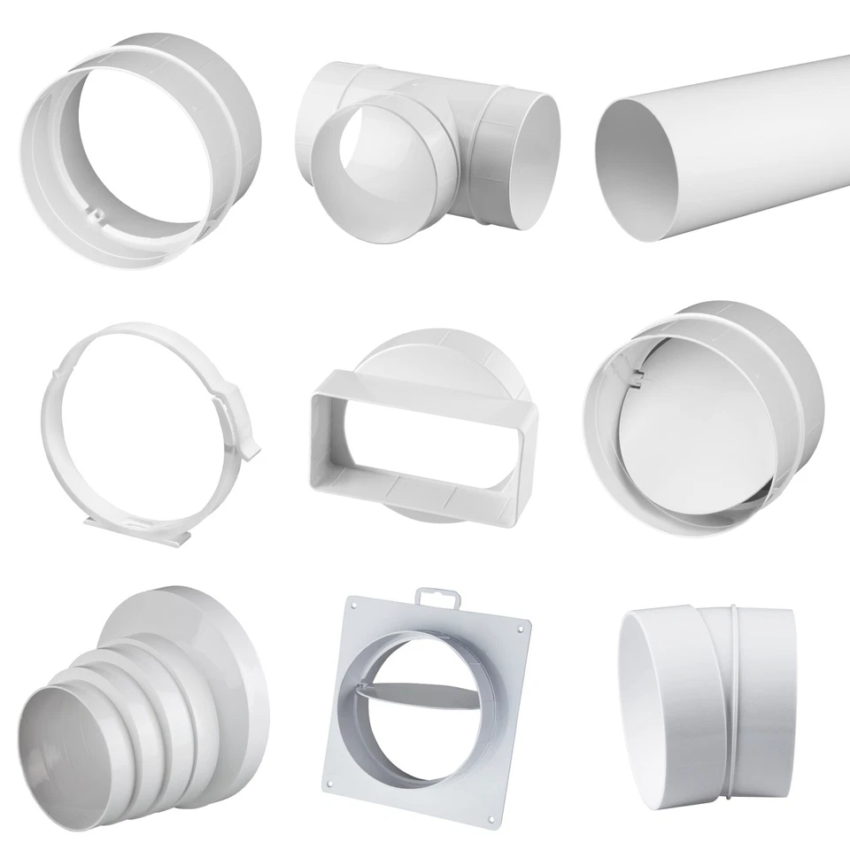 AWENTA Rundrohrsystem PVC Lüftungsrohr Bogen Verbinder Kniestück T-Stück Reduktion