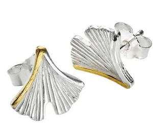 Ohrstecker "Ginkgoblatt", 925er Silber strukturiertem 925er Silber. Vergoldet - Bild 1 von 1